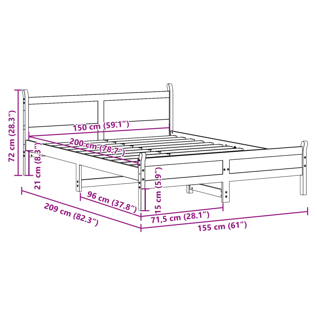 Massivholzbett ohne Matratze Weiß 150x200 cm Kiefernholz