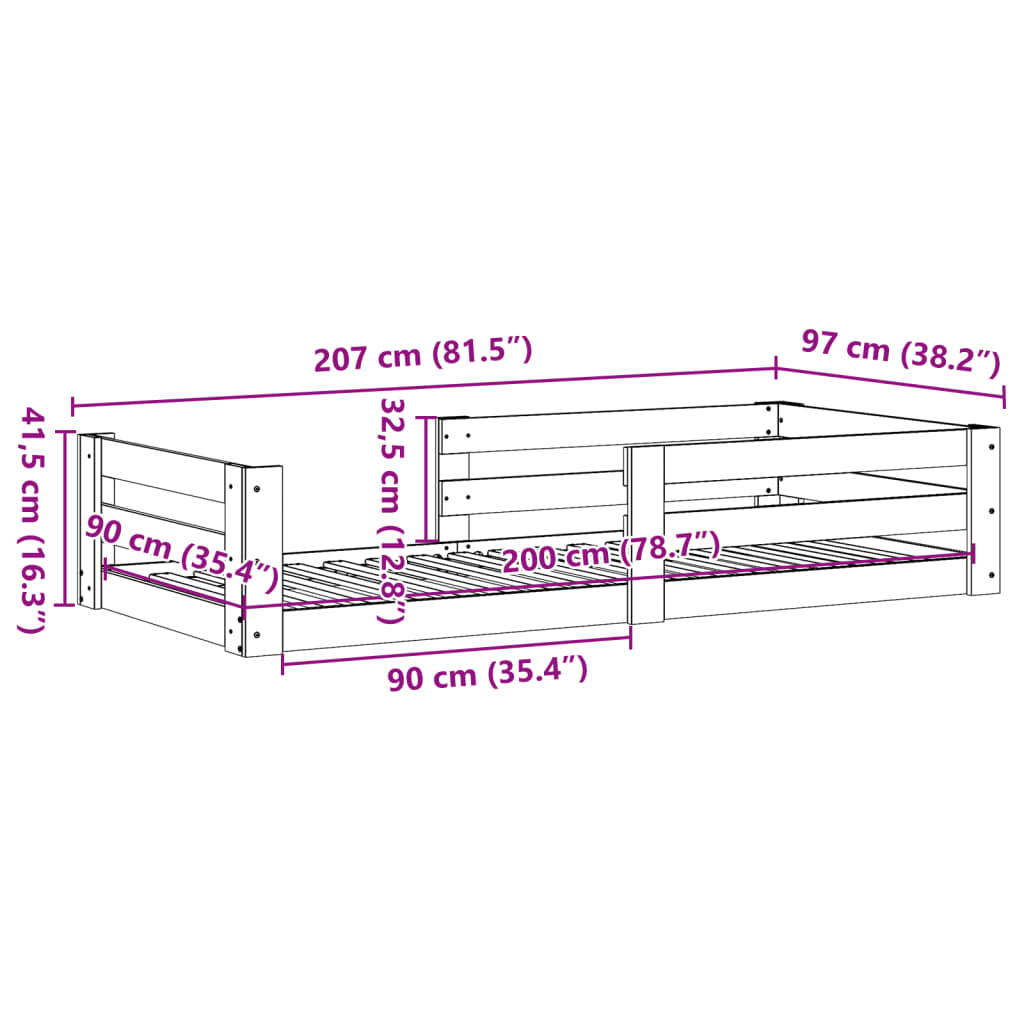 Massivholzbett ohne Matratze Weiß 90x200 cm Kiefernholz