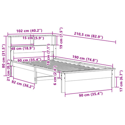 Massivholzbett mit Regal ohne Matratze Wachsbraun 90x190 cm