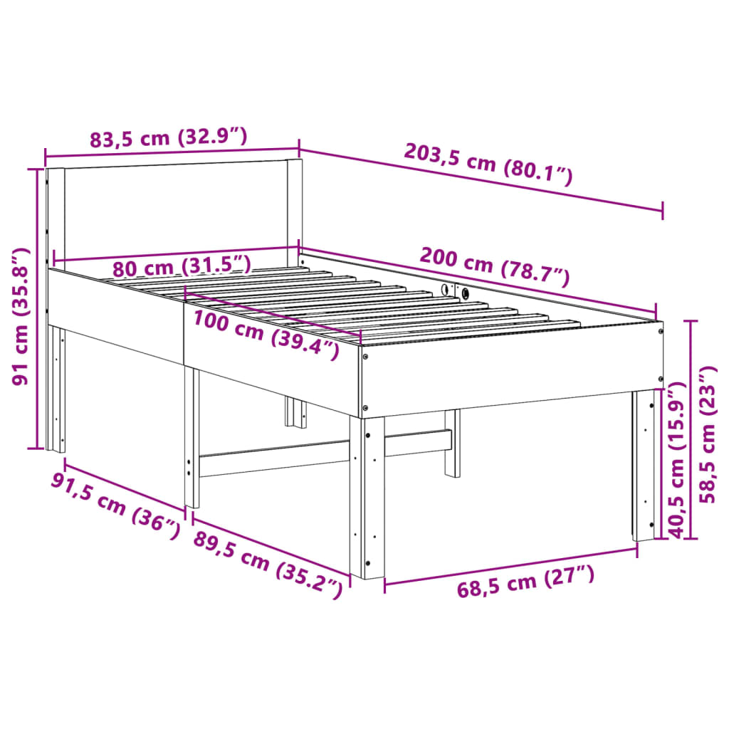 Massivholzbett ohne Matratze Wachsbraun 80x200 cm Kiefernholz