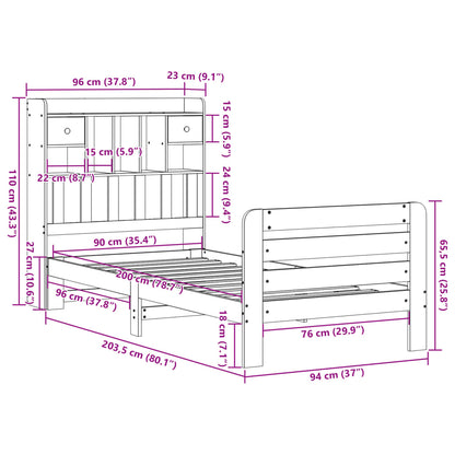 Massivholzbett mit Regal ohne Matratze Wachsbraun 90x200 cm