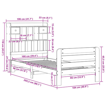 Massivholzbett mit Regal ohne Matratze Wachsbraun 100x200 cm