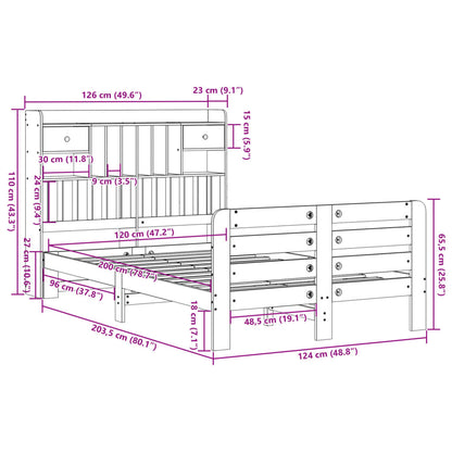 Massivholzbett mit Regal ohne Matratze Wachsbraun 120x200 cm