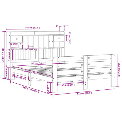 Massivholzbett mit Regal ohne Matratze Wachsbraun 140x200 cm