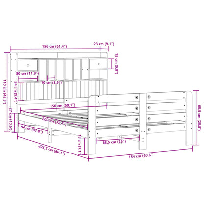 Massivholzbett mit Regal ohne Matratze Wachsbraun 150x200 cm