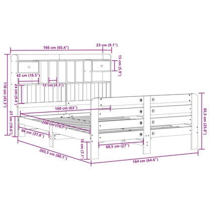 Massivholzbett mit Regal ohne Matratze 160x200 cm Kiefernholz