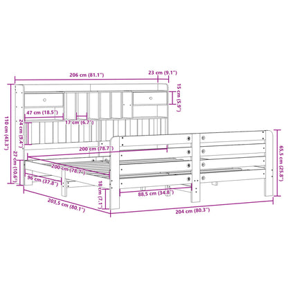 Massivholzbett mit Regal ohne Matratze Wachsbraun 200x200 cm