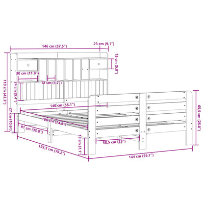 Massivholzbett mit Regal ohne Matratze 140x190 cm Kiefernholz