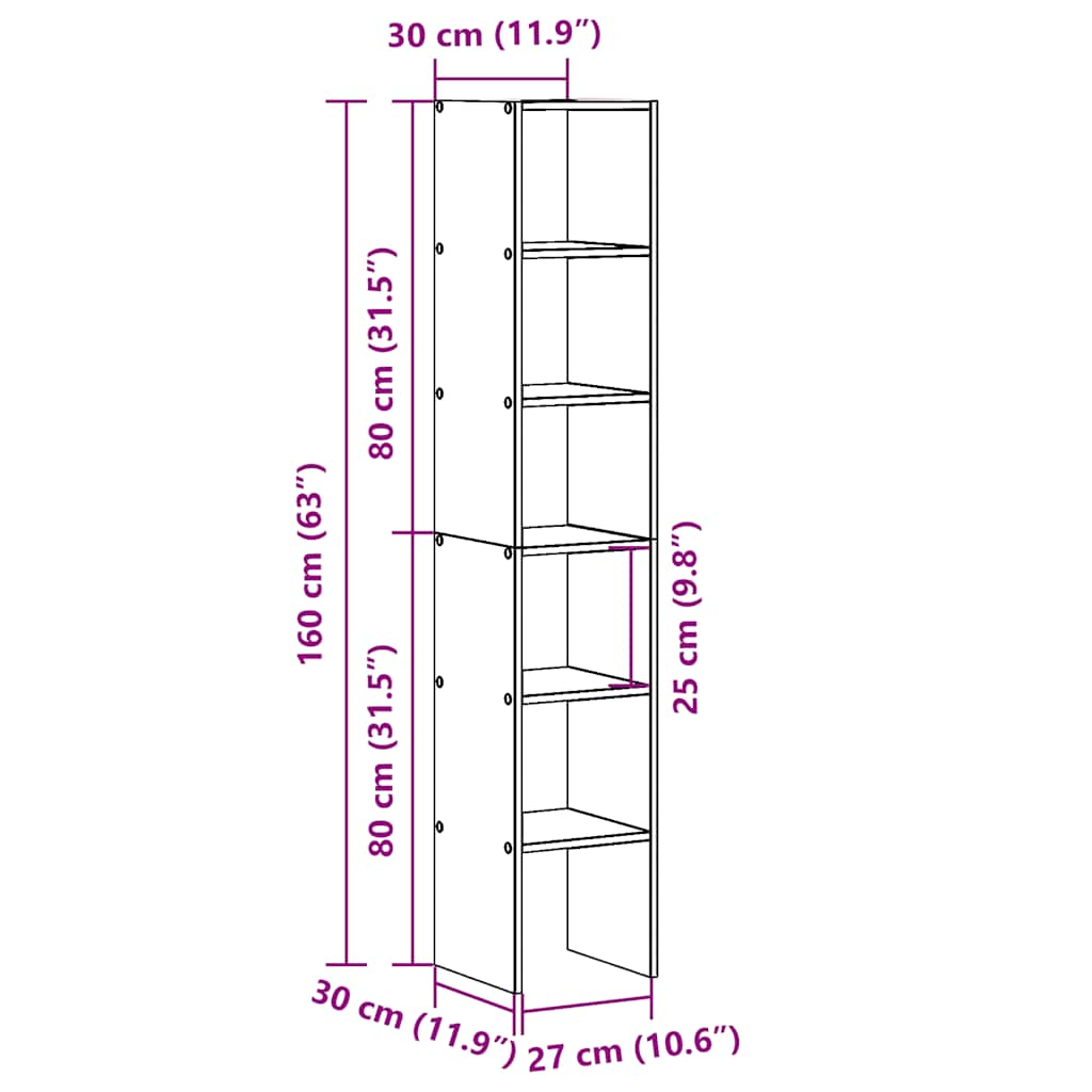 Bücherregale 2 Stk. Stapelbar Schwarz Eichen-Optik 30x30x80 cm