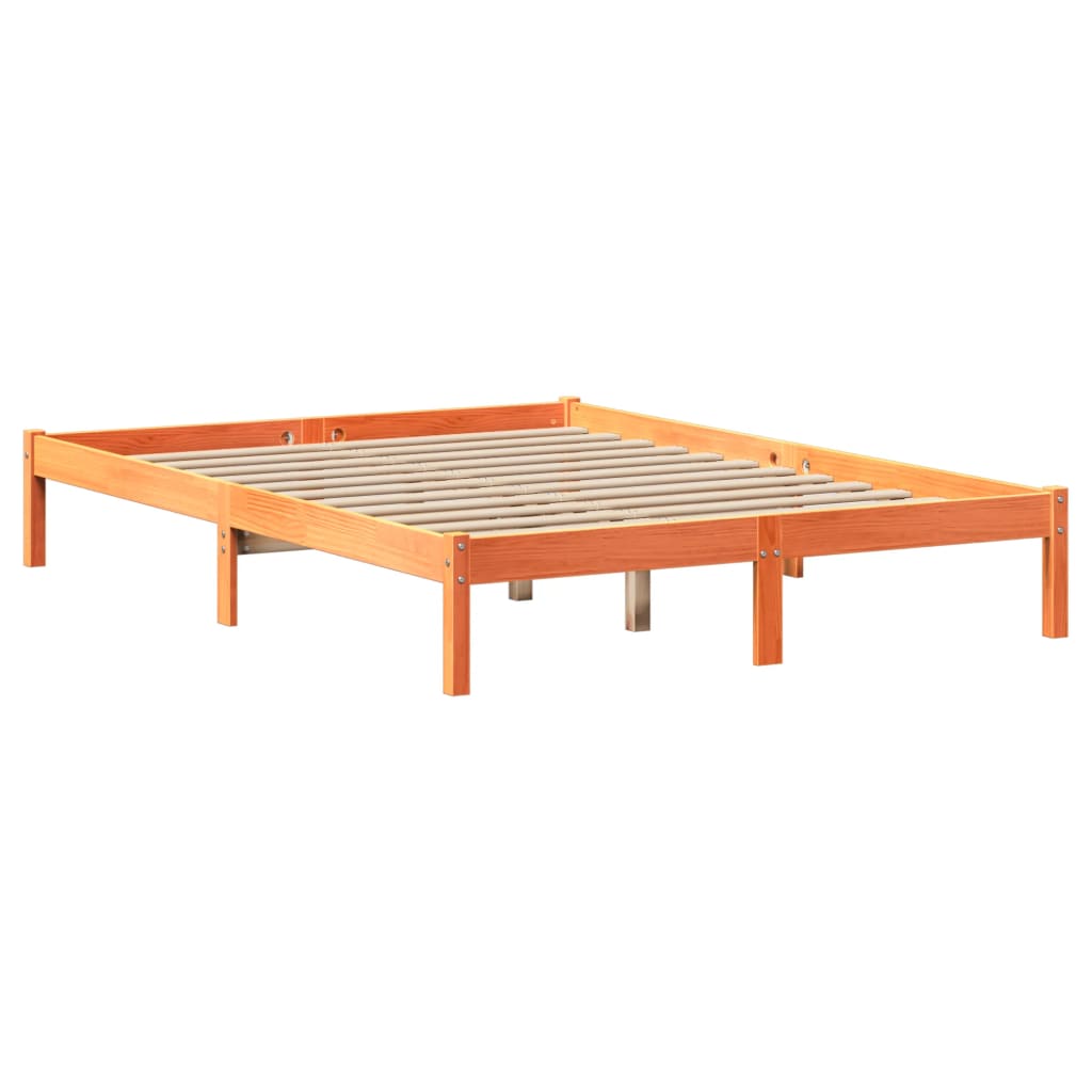 Massivholzbett mit Regal ohne Matratze Wachsbraun 120x190 cm