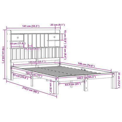 Massivholzbett mit Regal ohne Matratze 135x190 cm Kiefernholz