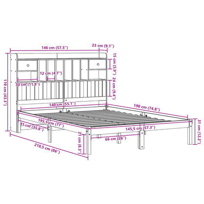 Massivholzbett mit Regal ohne Matratze 140x190 cm Kiefernholz