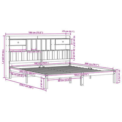 Massivholzbett mit Regal ohne Matratze 180x200 cm Kiefernholz