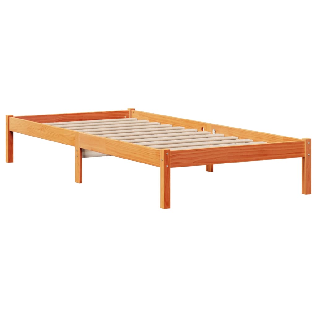 Massivholzbett mit Regal ohne Matratze Wachsbraun 75x190 cm