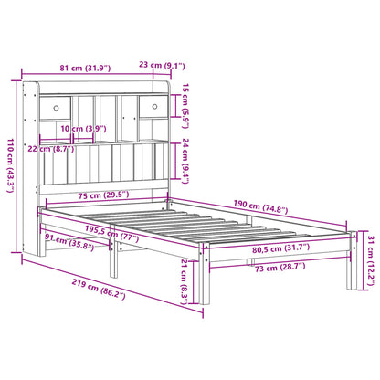 Massivholzbett mit Regal ohne Matratze Wachsbraun 75x190 cm