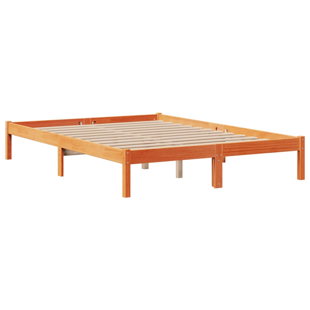 Massivholzbett mit Regal ohne Matratze Wachsbraun 140x190 cm