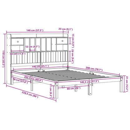 Massivholzbett mit Regal ohne Matratze Wachsbraun 140x200 cm