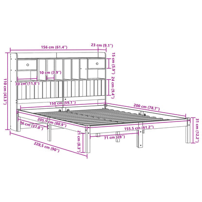 Massivholzbett mit Regal ohne Matratze Wachsbraun 150x200 cm