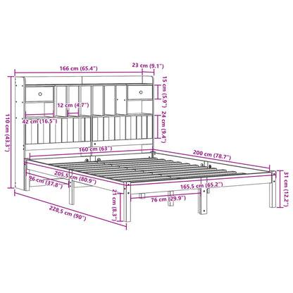 Massivholzbett mit Regal ohne Matratze Wachsbraun 160x200 cm