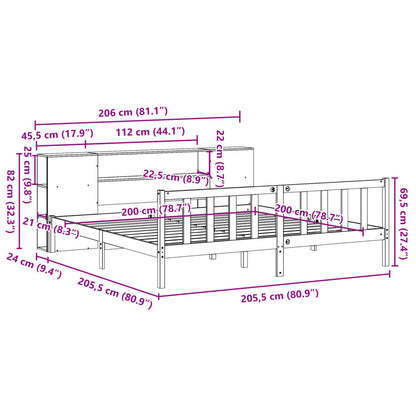 Massivholzbett mit Regal ohne Matratze 200x200 cm Kiefernholz