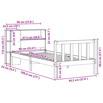 Massivholzbett mit Regal ohne Matratze Wachsbraun 90x190 cm