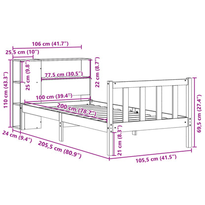 Massivholzbett mit Regal ohne Matratze Wachsbraun 100x200 cm