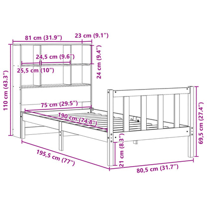 Massivholzbett mit Regal ohne Matratze Wachsbraun 75x190 cm