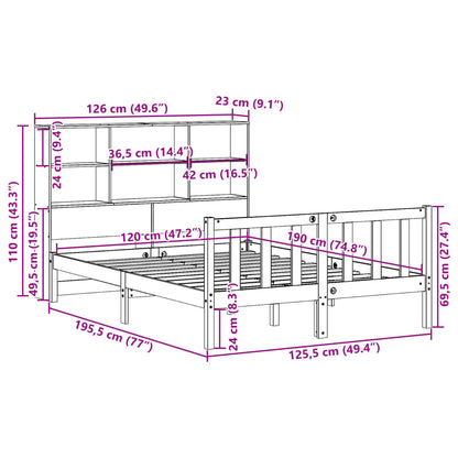 Massivholzbett mit Regal ohne Matratze Wachsbraun 120x190 cm