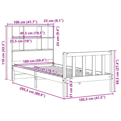 Massivholzbett mit Regal ohne Matratze Wachsbraun 100x200 cm