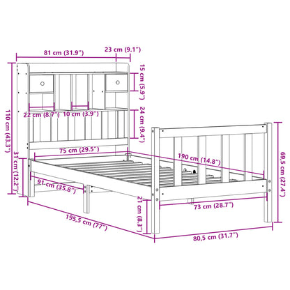 Massivholzbett mit Regal ohne Matratze Wachsbraun 75x190 cm