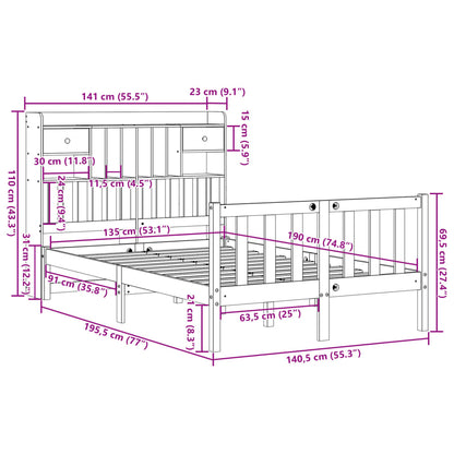 Massivholzbett mit Regal ohne Matratze Wachsbraun 135x190 cm