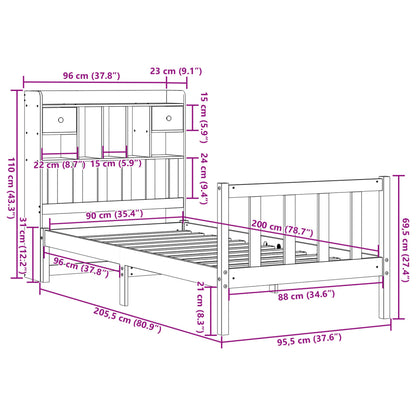 Massivholzbett mit Regal ohne Matratze Wachsbraun 90x200 cm