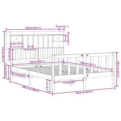 Massivholzbett mit Regal ohne Matratze Wachsbraun 150x200 cm