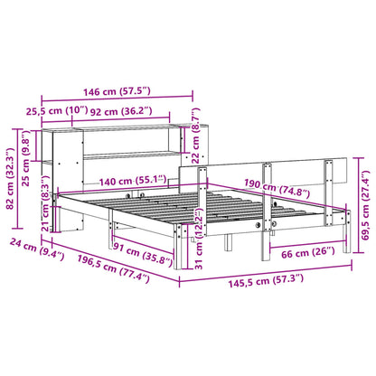 Massivholzbett mit Regal ohne Matratze 140x190 cm Kiefernholz