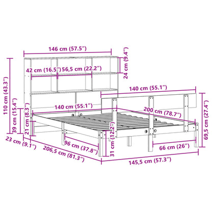 Massivholzbett mit Regal ohne Matratze 140x200 cm Kiefernholz