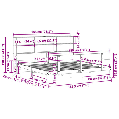 Massivholzbett mit Regal ohne Matratze 180x200 cm Kiefernholz