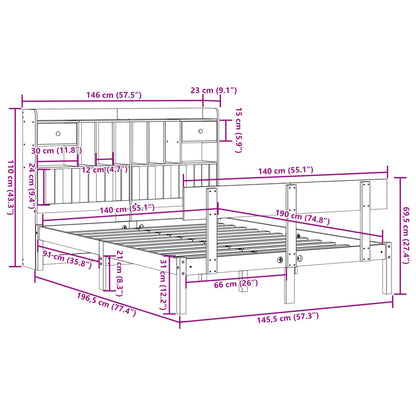 Massivholzbett mit Regal ohne Matratze 140x190 cm Kiefernholz