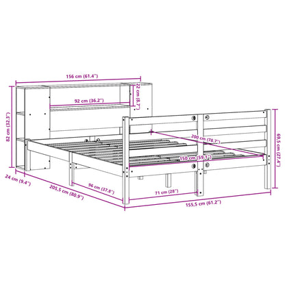 Massivholzbett mit Regal ohne Matratze 150x200 cm Kiefernholz