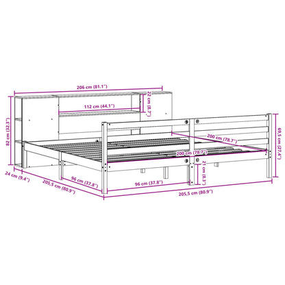 Massivholzbett mit Regal ohne Matratze 200x200 cm Kiefernholz