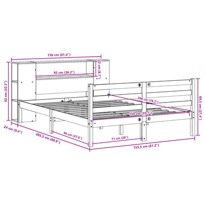 Massivholzbett mit Regal ohne Matratze Wachsbraun 150x200 cm