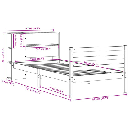 Massivholzbett mit Regal ohne Matratze Wachsbraun 75x190 cm