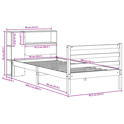 Massivholzbett mit Regal ohne Matratze Wachsbraun 90x200 cm