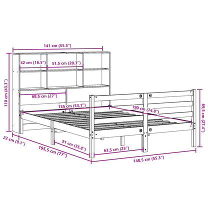 Massivholzbett mit Regal ohne Matratze 135x190 cm Kiefernholz