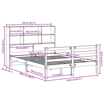 Massivholzbett mit Regal ohne Matratze 150x200 cm Kiefernholz