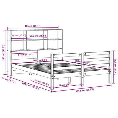 Massivholzbett mit Regal ohne Matratze 160x200 cm Kiefernholz