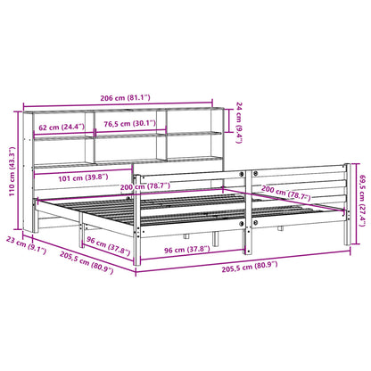 Massivholzbett mit Regal ohne Matratze 200x200 cm Kiefernholz