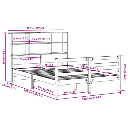 Massivholzbett mit Regal ohne Matratze Wachsbraun 120x200 cm