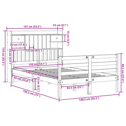 Massivholzbett mit Regal ohne Matratze 135x190 cm Kiefernholz