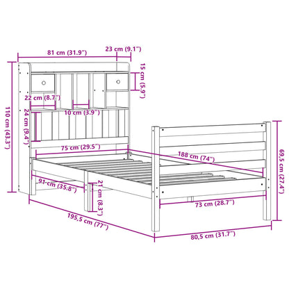 Massivholzbett mit Regal ohne Matratze Wachsbraun 75x190 cm