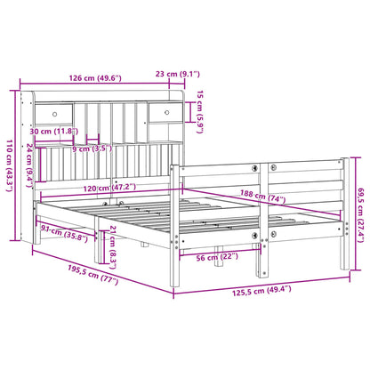 Massivholzbett mit Regal ohne Matratze Wachsbraun 120x190 cm